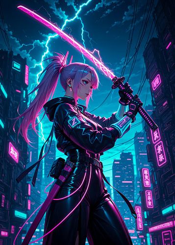 Samurai Girl Anime Cyberpunk Style Japan