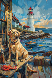 Labrador am Leuchtturm von Maine von Erika Kaisersot