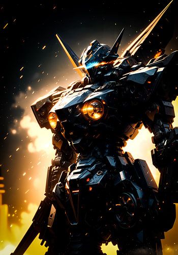 Black Metalic Robot Anime Sci Fi Realistic