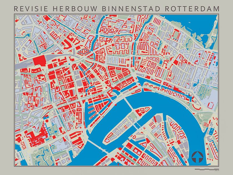 Revised map of the Reconstruction of Rotterdam by Frans Blok - photos, art and other wall decoration