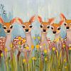 Cerf de jardin | Cinq cerfs dans le jardin sur Peintures accrocheuses