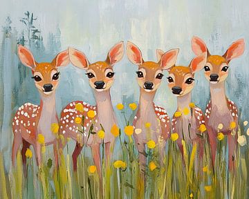 Cerf de jardin | Cinq cerfs dans le jardin