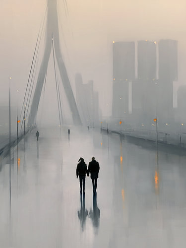 Skyline Rotterdam met Erasmusbrug van Caroline Drijber Guérain