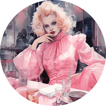 Roze dame in het restaurant van Uncoloredx12