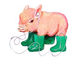 Launisches Schweinchen mit Kopfhörern von Dominique Bonne