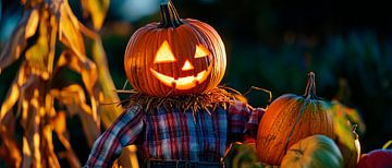 Halloween pompoen met een grappig gezicht van Poster Art Shop