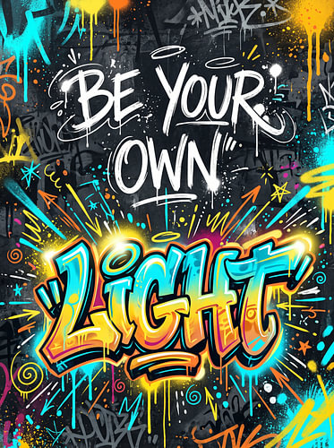 Sei dein eigenes Licht – Lebendige urbane Graffiti-Typografie, motivierendes Street-Art-Design