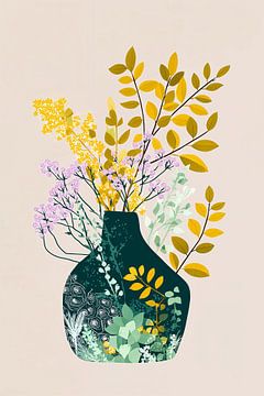 Wilde bloemen in groen Keramiek no.2