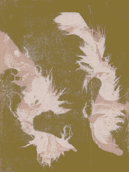 Abstract wabi-sabi organic shapes in khaki and beige. Dance of two. by Dina Dankers