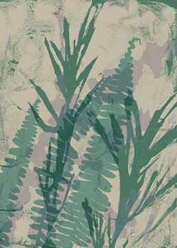 Groene bladeren op wit. Moderne botanische kunst. van Dina Dankers