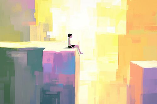 Mädchen und Abstrakte | Sitzen in bunter Abstraktion