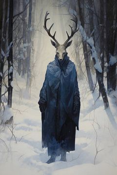 Hert als surrealistische wandelaar in het bos van Matthias Hauser
