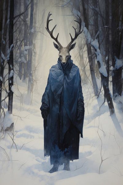 Cerf en tant que promeneur surréaliste dans la forêt par Matthias Hauser