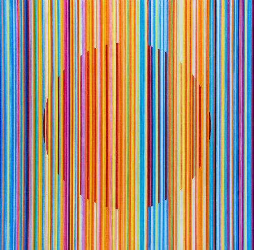 Abstract schilderij oranje blauw strepen