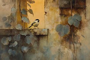 Kleiner Vogel auf warmer Wand