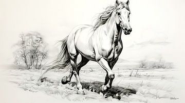 pentekening van een paard van Gelissen Artworks