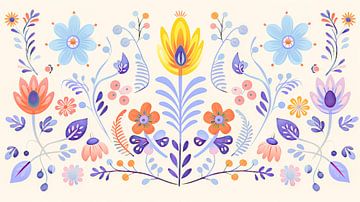 Motif floral folklorique art populaire sur Vlindertuin Art
