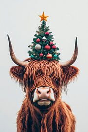 Weihnachtsrind mit Hut von Poster Art Shop