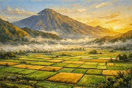 De rijstvelden van Sembalun aan de voet van de Rinjani van Vínculae