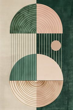 Abstract Japandi pink, beige & emerald van Bianca ter Riet