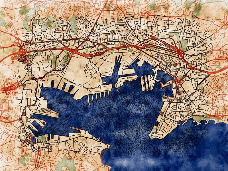 Map of Toulon centrum with the style 'Serene Summer' by Maporia