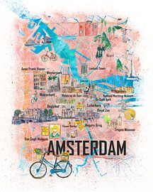 Amsterdam Niederlande Illustrierte Karte von Markus Bleichner
