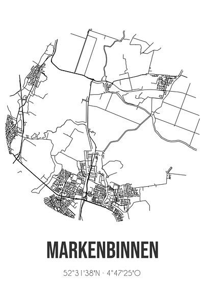Markenbinnen (Noord-Holland) | Map | Black and White by Prints of Place