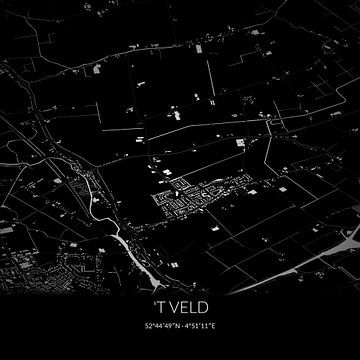 Carte en noir et blanc de 't Veld, Hollande septentrionale. sur Rezona