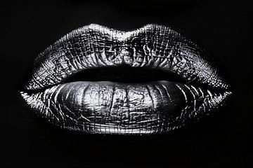 Zwarte glanzende lippen met reflecterende textuur van De Muurdecoratie