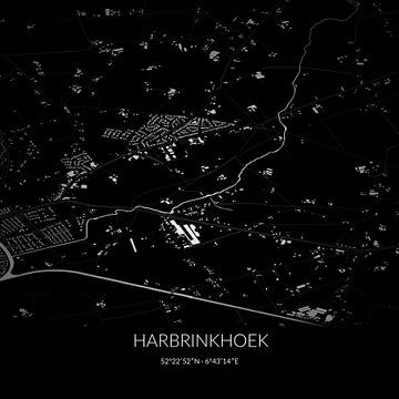 Zwart-witte landkaart van Harbrinkhoek, Overijssel. van Rezona