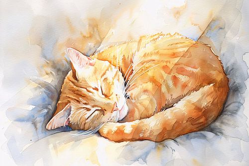 Slapende kat op een zacht kussen