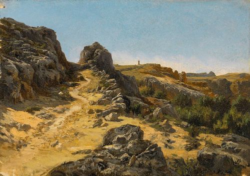 Carlos de Haes-Stenen weg landschap op de berg, Antiek landschap