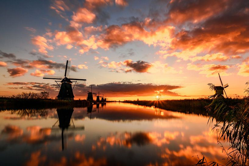 Zonsopgang op Kinderdijk van Gea Gaetani d'Aragona