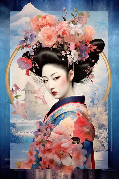 Geisha met bloemenkroon van Peter Balan