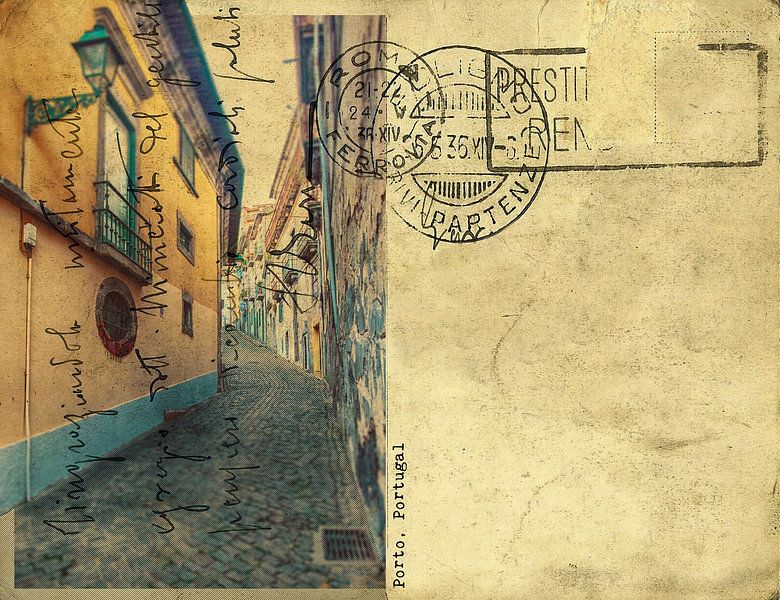 carte postale rétro de Porto, Portugal par Ariadna de Raadt-Goldberg