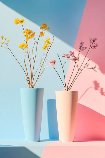 Bunte Vasen mit frischen Blumen von Poster Art Shop