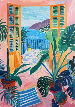 Henri Matisse Style Poster, Mediterranean Sea, Open Window, Pastel by Niklas Maximilian