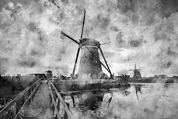 Aquarel molens Kinderdijk