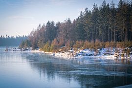 Frozen lake in the forest by Durk-jan Veenstra