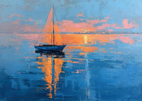 Zeilboot bij zonsondergang - Impressionisme
