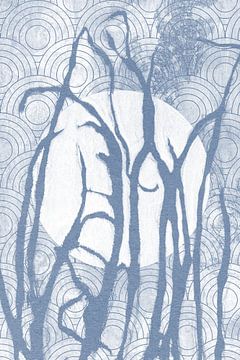 Ikigai.  Blauw gras en maan. Abstracte minimalistische Zen kunst. Japanse stijl IX van Dina Dankers