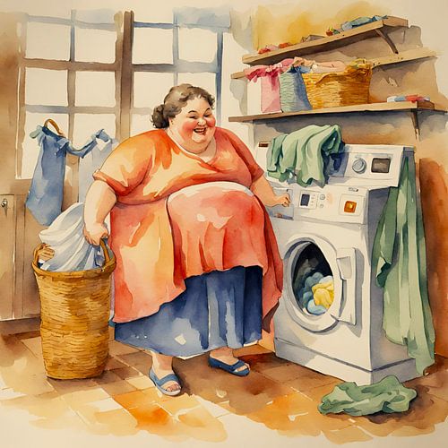 gezellige dame doet de was