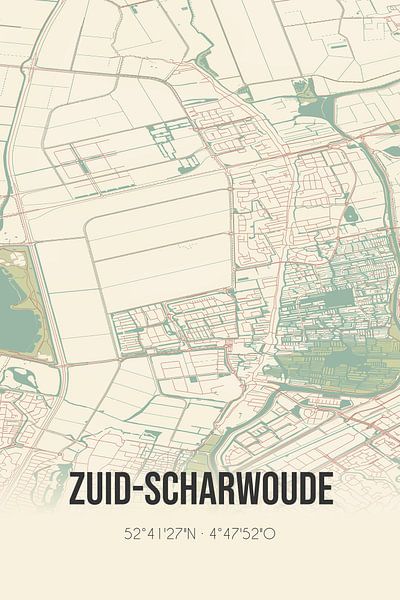 Vieille carte de Zuid-Scharwoude (Hollande du Nord) par Affiches de lieux