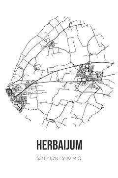 Herbaijum (Fryslan) | Carte | Noir et blanc sur Rezona