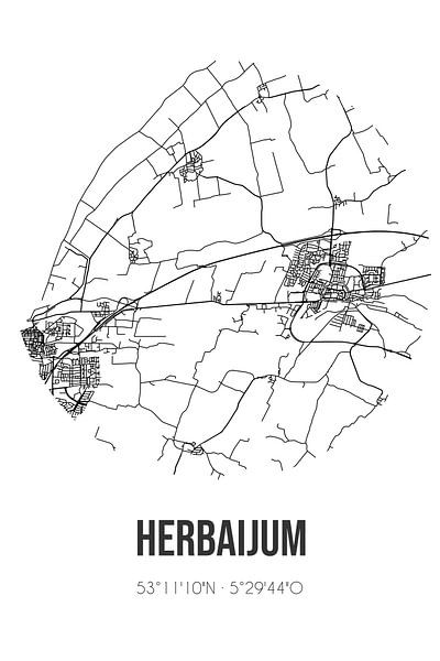 Herbaijum (Fryslan) | Map | Black and White by Prints of Place