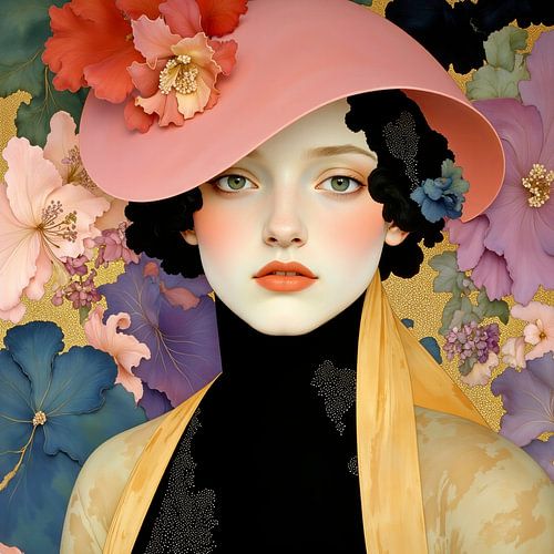 Jolie - Portretschilderij met bloemen