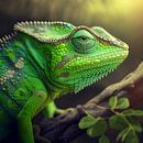 Green chameleon on a branch, Art illustration by Animaflora PicsStock thumbnail