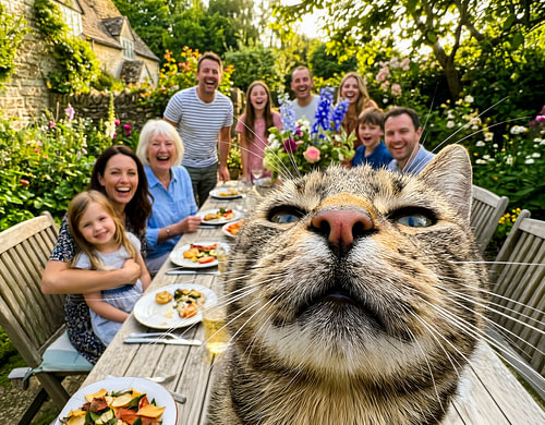 Cat Photobombs Family Garden Dinner