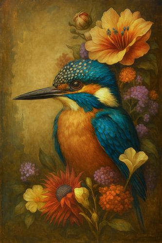 IJsvogel tussen de wilde bloemen