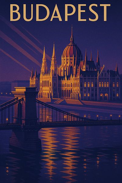 Budapest Hungary Parliament at Night by Travel Shop